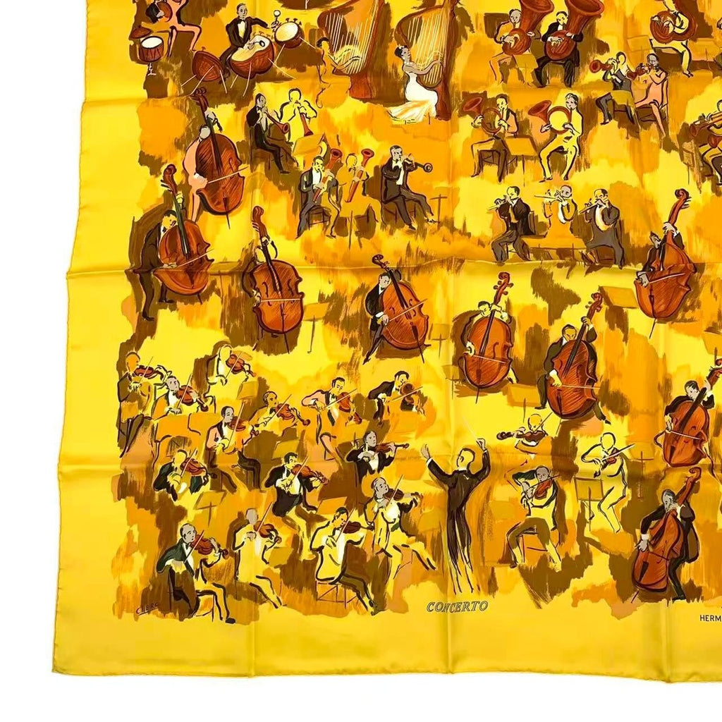 Hermes Carre 90 Concerto Yellow 100% Silk Scarf — view 5