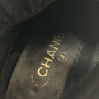 Chanel Boots Short Shoes Leather Velor Black Coco Mark Pearl Lace Up — view 7