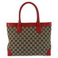 Gucci Red Beige GG Canvas Leather 002 Tote