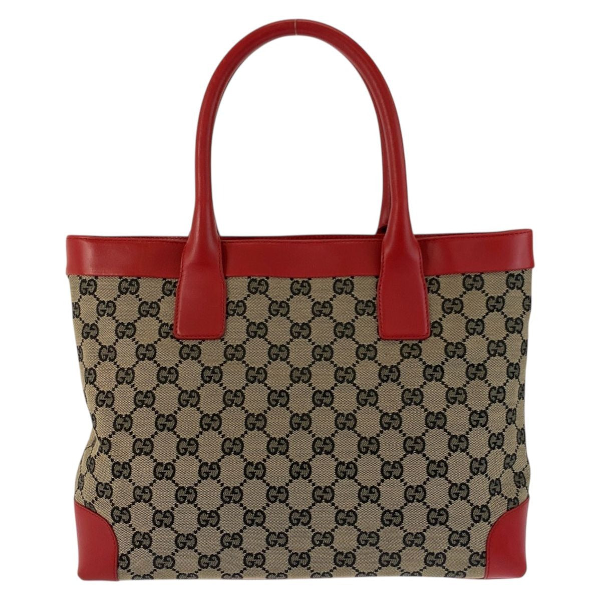 Gucci Red Beige GG Canvas Leather 002 Tote