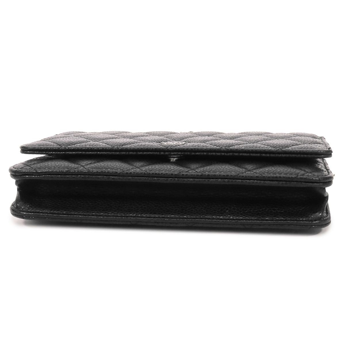Chanel Chain Wallet Black Silver Caviar Leather Quilted Pochette Shoulder Bag — view 3