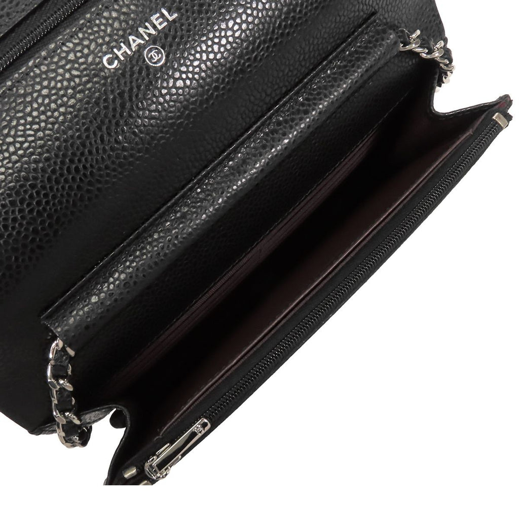 Chanel Chain Wallet Black Silver Caviar Leather Quilted Pochette Shoulder Bag — view 5