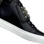 Hermes Hanky Sneakers Shoes Leather Black Silver Studded High Cut — view 9