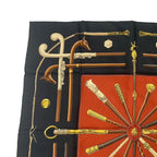 Hermes Carre 90 Cannes & pommeaux Cane Pattern Silk Black Scarf — view 2