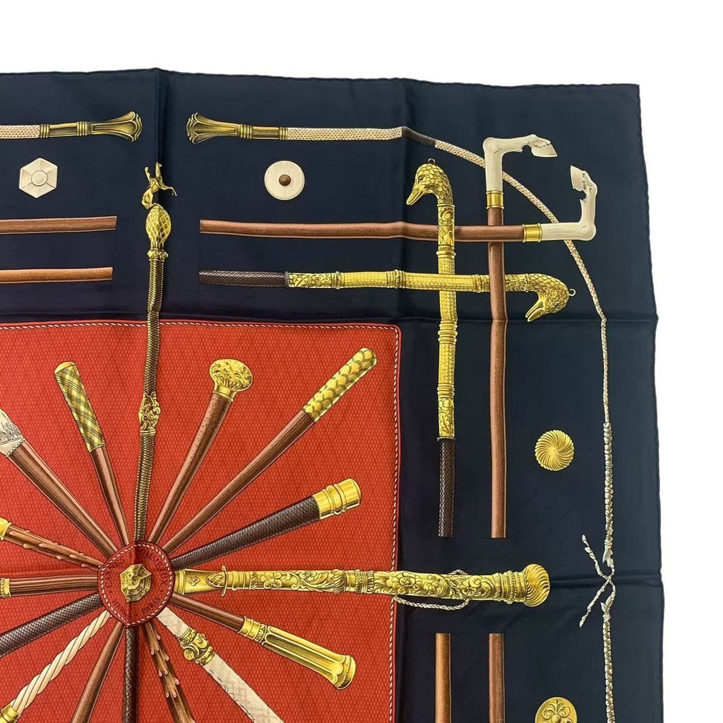 Hermes Carre 90 Cannes & pommeaux Cane Pattern Silk Black Scarf — view 3