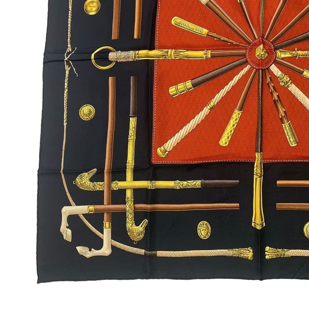Hermes Carre 90 Cannes & pommeaux Cane Pattern Silk Black Scarf — view 4