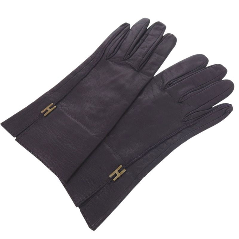 Hermes Hhardware Gloves Goth Leather Purple 0488