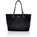 Prada Tote Chainto Black Nero Tessuto
