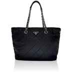 Prada Tote Chainto Black Nero Tessuto