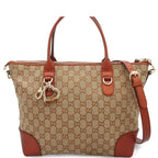 Gucci Heartbit Beige Orange GG Canvas Leather Heart Shape Charm 2-Way Shoulder