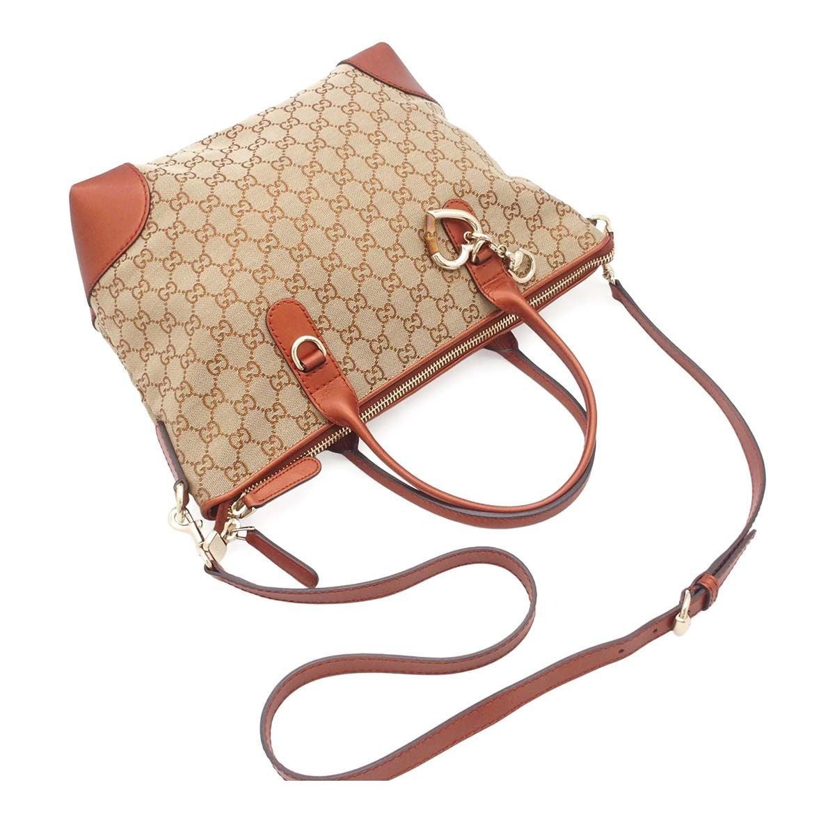 Gucci Heartbit Beige Orange GG Canvas Leather Heart Shape Charm 2-Way Shoulder — view 4