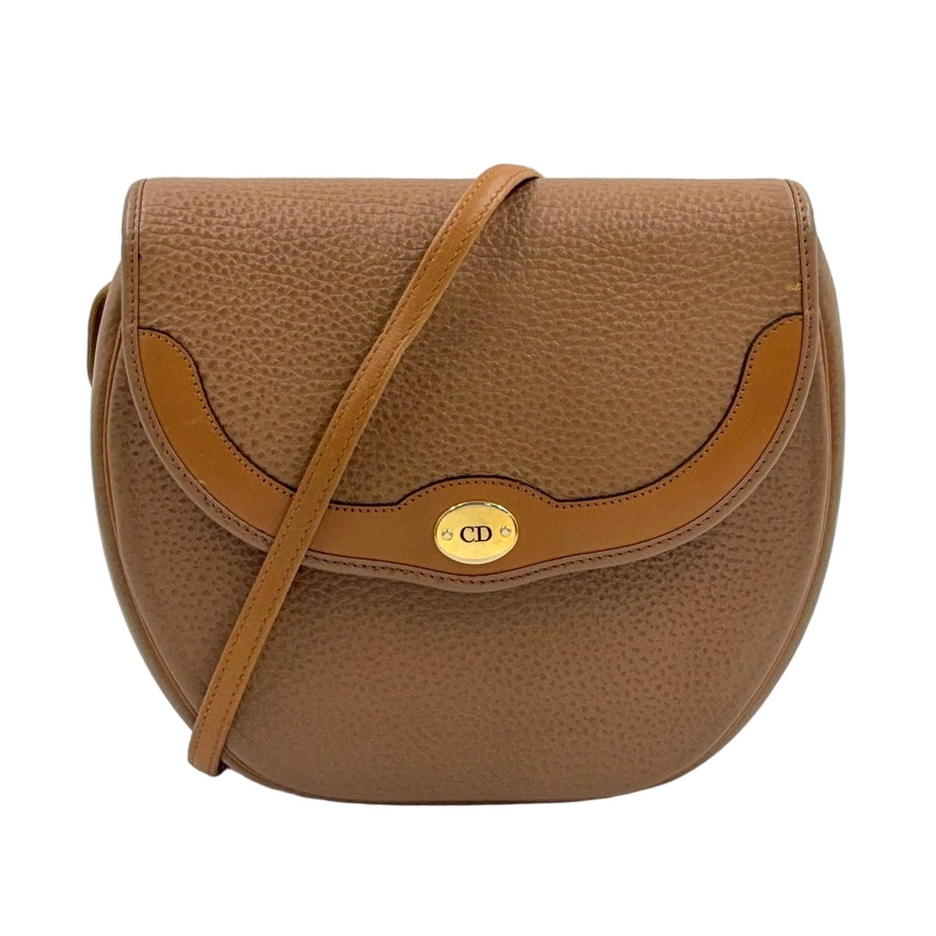 Dior CD Logo Leather Light Brown Shoulder Bag Gold