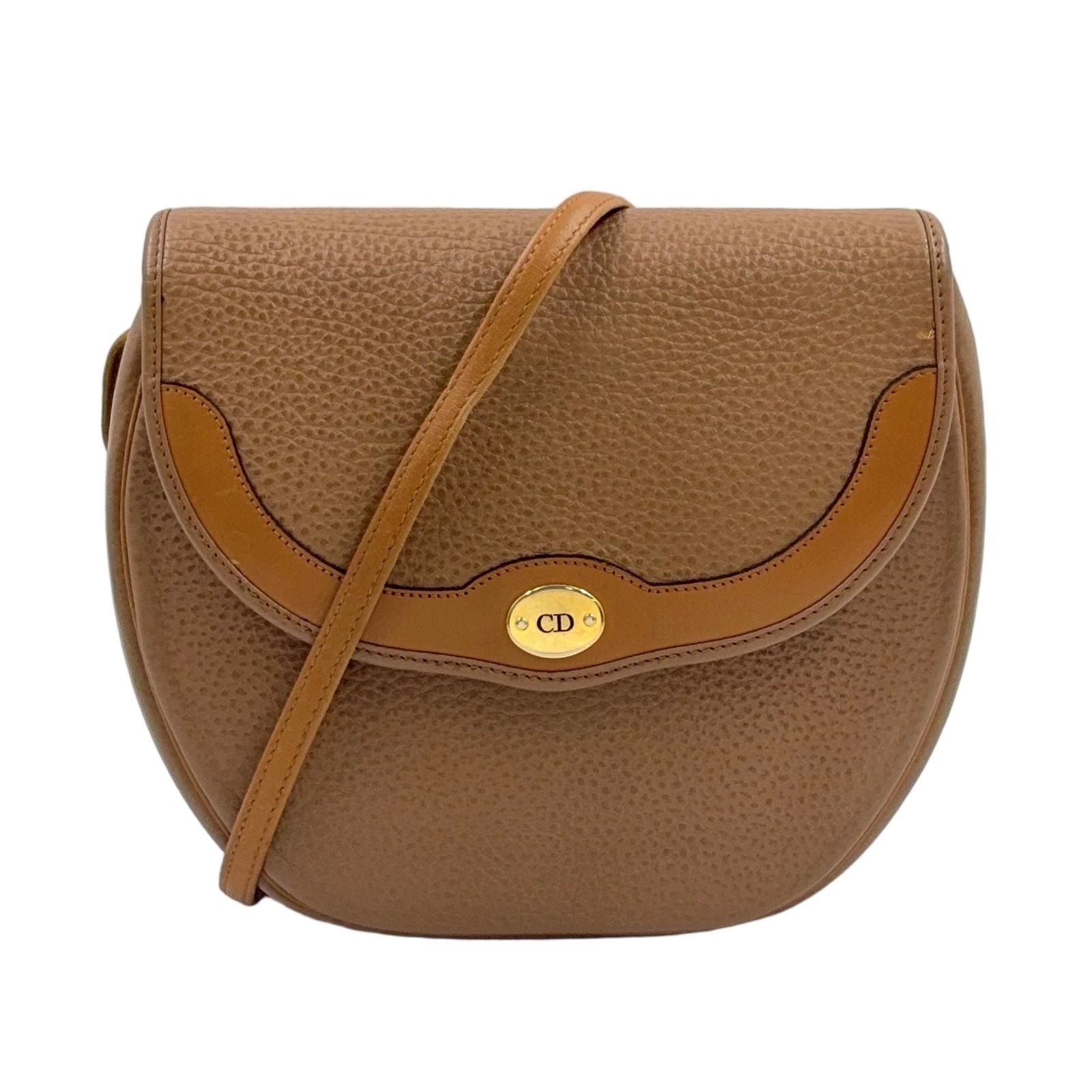 Dior CD Logo Leather Light Brown Shoulder Bag Gold