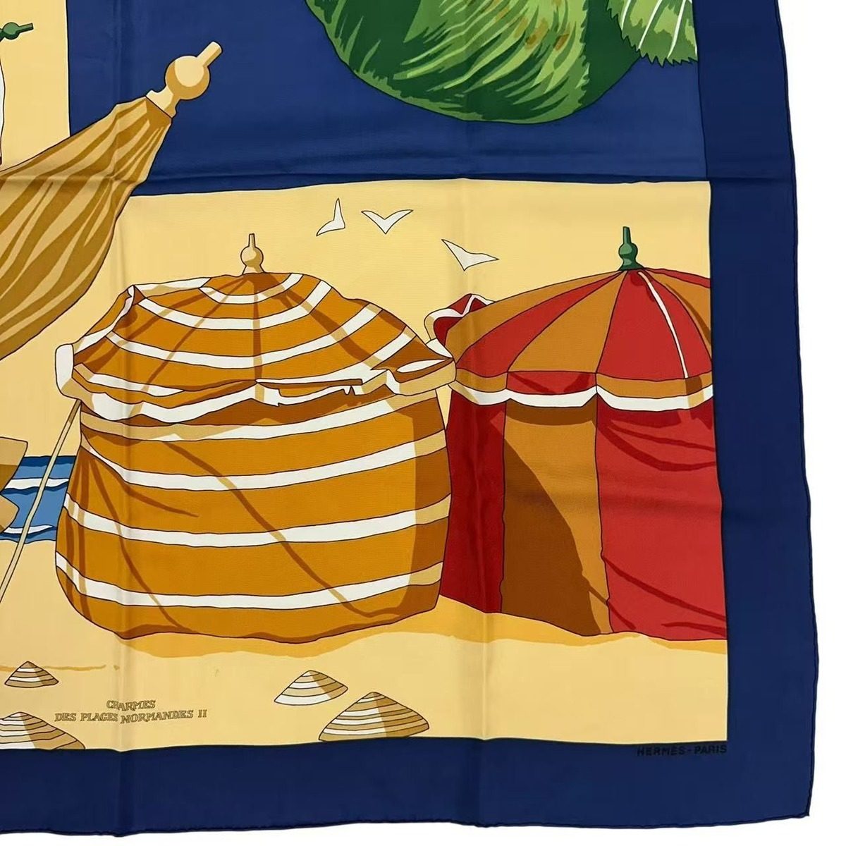 Hermes Carre 90 Scarf Des Plages Charm of the Normandy Coast Blue Silk — view 5