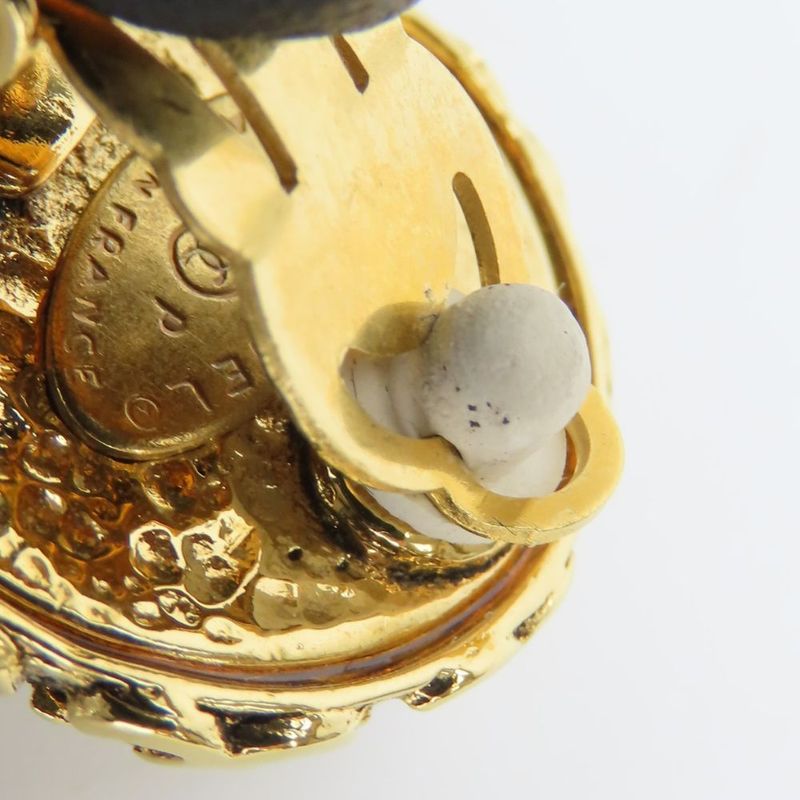 Chanel Earrings Coco Mark Metal Faux Pearl Gold Plated Accessories 94 P — view 9