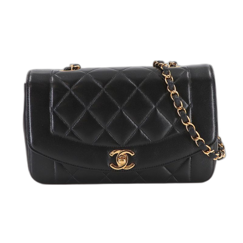 Chanel Diana Quilted 22 Chain Shoulder Bag Lambskin Black Vintage