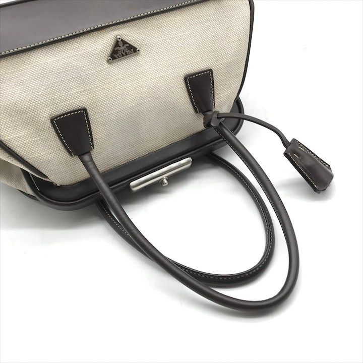 Prada Canvas Leather Mini Hand Bag Clasp Brown — view 7