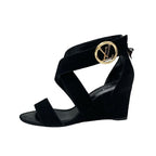 Louis Vuitton Horizon Line Sandals Shoes Suede Black Gold Lvhardware Wedge Sole — view 3