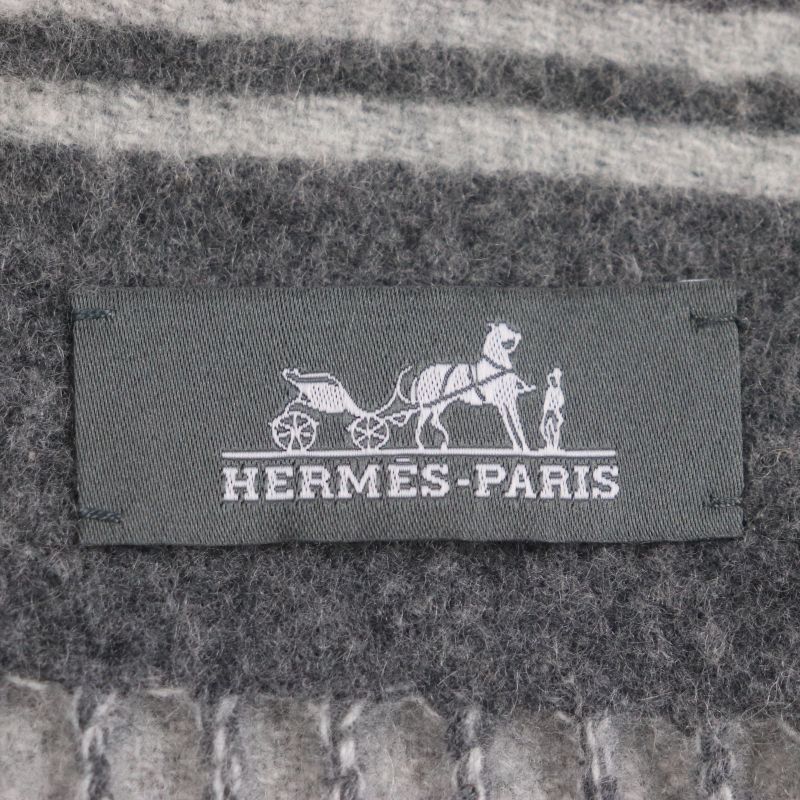 Hermes Sangre A Bucle 100% Cashmere Anthogracito Gris Cles Fringed Scarf — view 6
