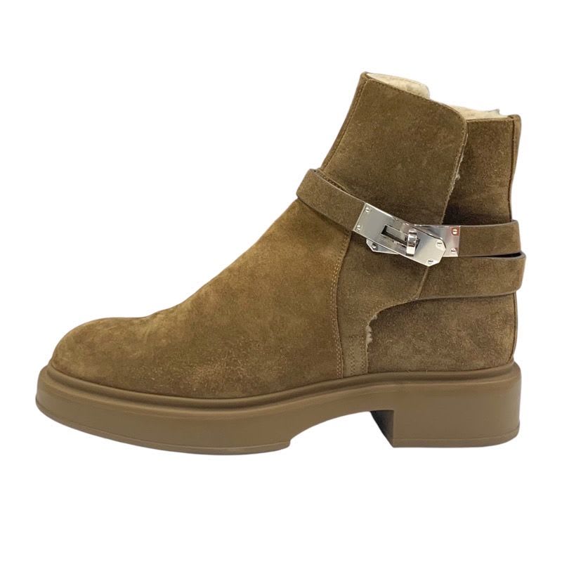 Hermes Veo Boots Short Shoes Suede Shearling Brown Silver — view 3