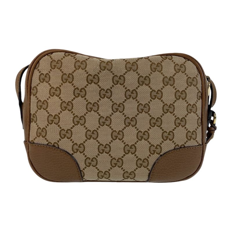 Gucci Brown Gold Hardware GG Canvas Leather Crossbody Bag — view 2