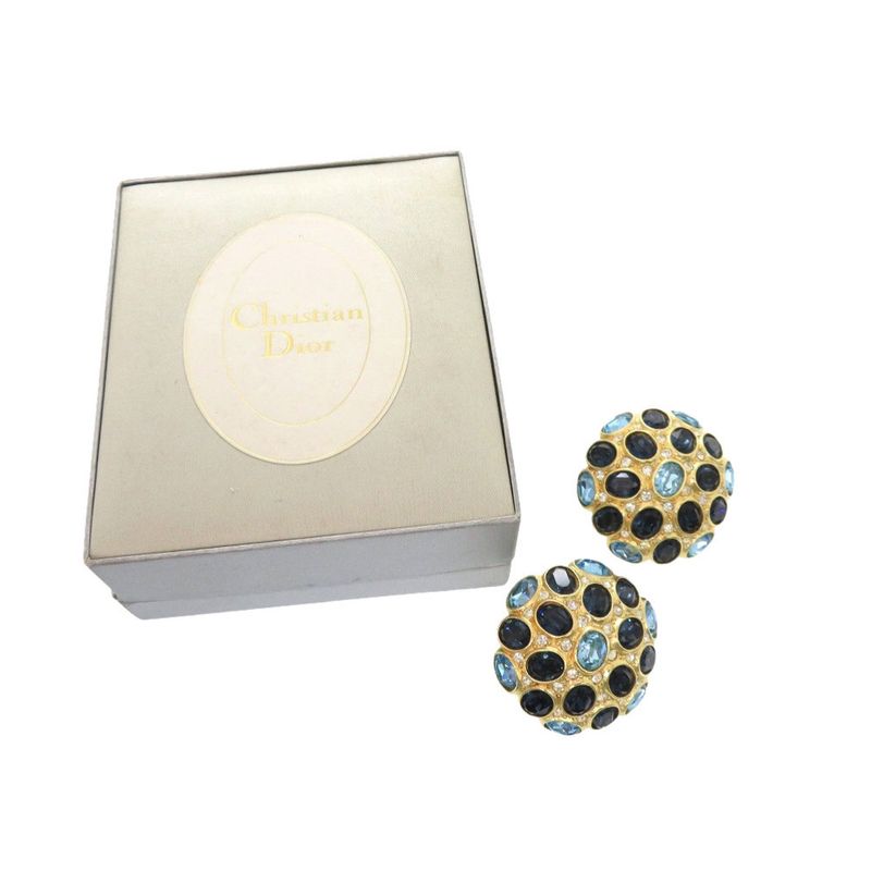 Christian Dior Vintage Stone Blue Gold Earrings Accessories 0359 — view 3