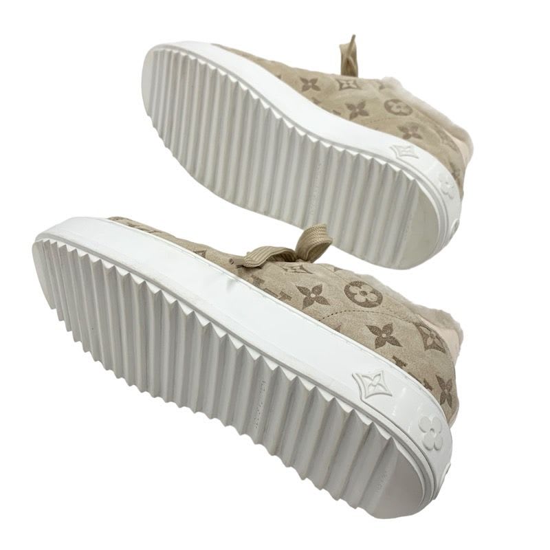 Louis Vuitton Time Out Line Monogram Sneakers Shoes Suede Leather Mouton Beige — view 6