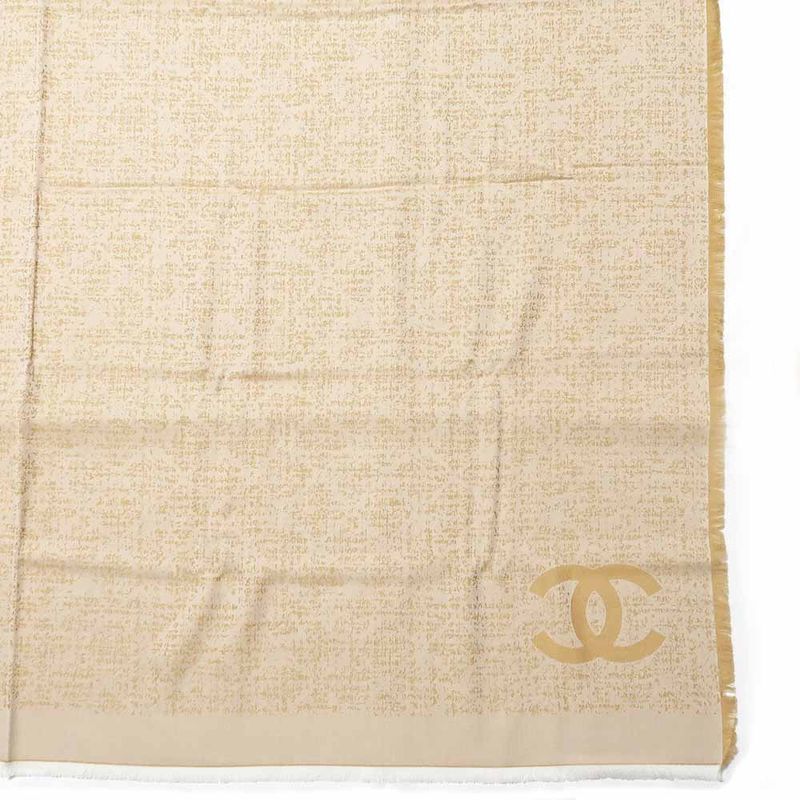 Chanel Large Shawl CC Mark Beige Wool Fringe — view 6
