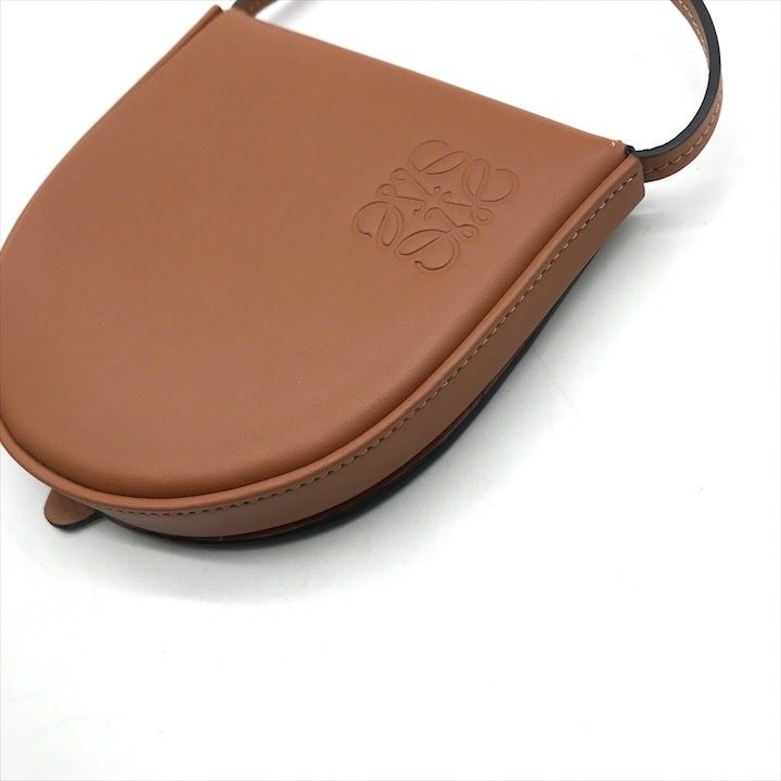 Loewe Heel Pouch Small Soft Calf Coin Card Case Shoulder Bag Crossbody Brown — view 6