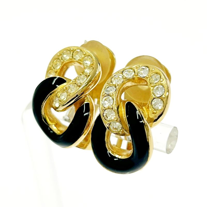 Christian Dior GP Rhinestone Earrings Gold Black — view 3