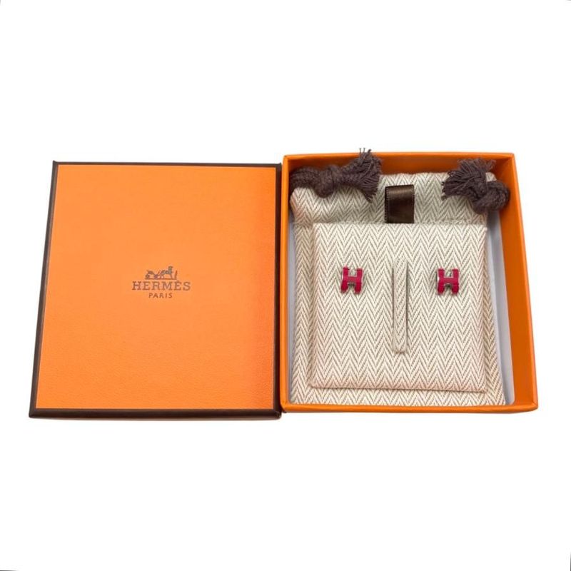 Hermes Earrings Pop Ash Mini H Pink Silver Hardware Boucles D'oreilles — view 9