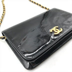 Chanel CC Logo Patent Chain Shoulder Bag Black Push Lock — view 5