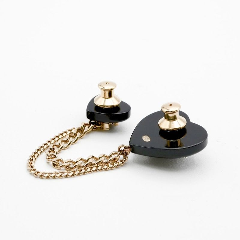 Chanel Brooch Corsage Black Gold Rhinestone Chain Heart — view 4