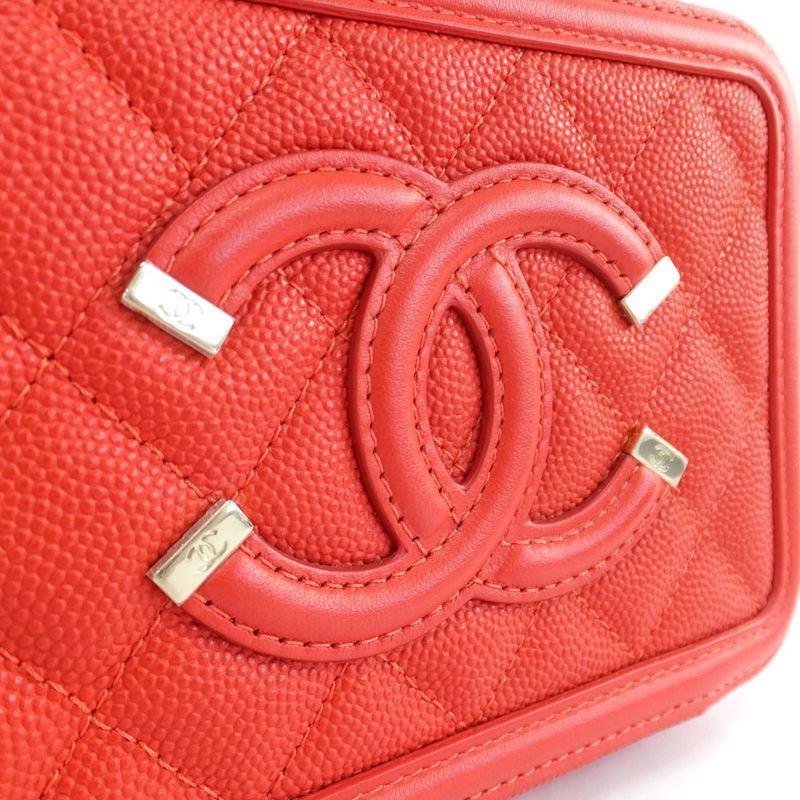 Chanel CC Filigree-mini Chain Shoulder Bag Red Caviar Leather — view 7