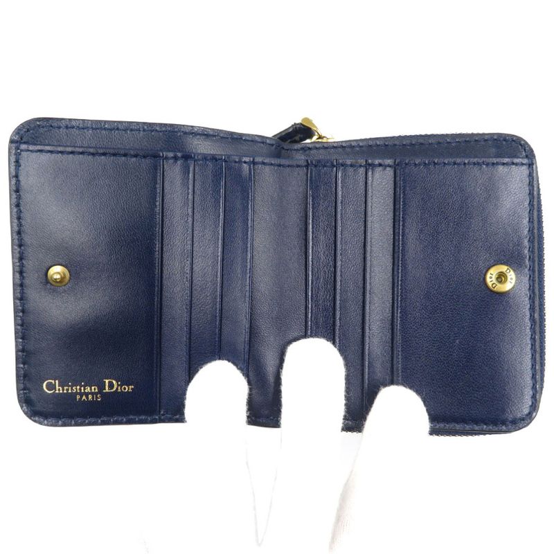 Christian Dior Bee Leather Gold Hardware Navy Blue Bifold Wallet 1128 — view 4