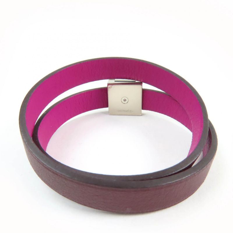 Hermes Medor Infini Dubretour Bracelet Leather Silver Hardware Bangle Purple T3 — view 4