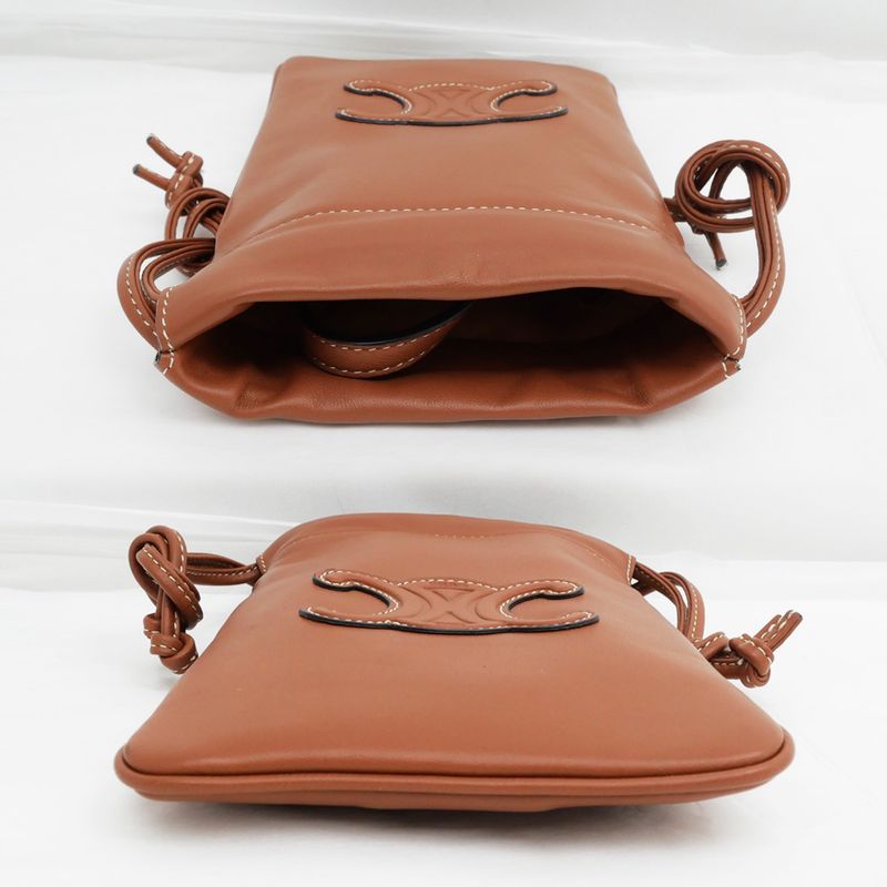 Celine Drawstring Mobile Pouch Shoulder Bag Cuill Triomphe Tan Brown — view 5