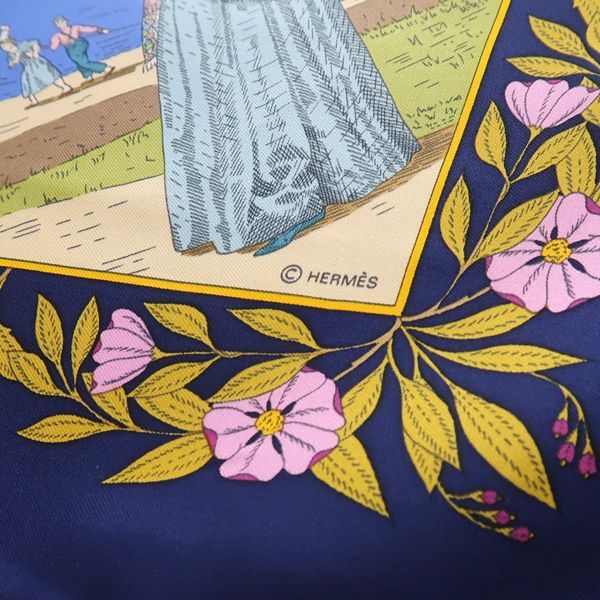Hermes Carre 90 Costumes DES Departements Department Costume Navy Scarf Silk — view 3
