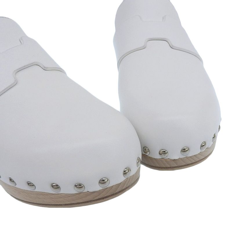 Hermes Karya Leather Sabo Sandals Mules 36 White — view 4