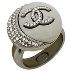Chanel Coco Mark Rhinestone Ring Moon CC 11.5 Silver Plated — view 2