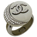 Chanel Coco Mark Rhinestone Ring Moon CC 11.5 Silver Plated