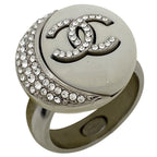 Chanel Coco Mark Rhinestone Ring Moon CC 11.5 Silver Plated
