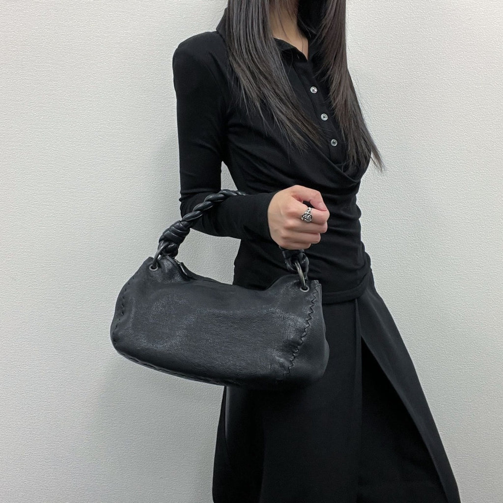 Bottega Veneta Handbag Black Leather Vintage