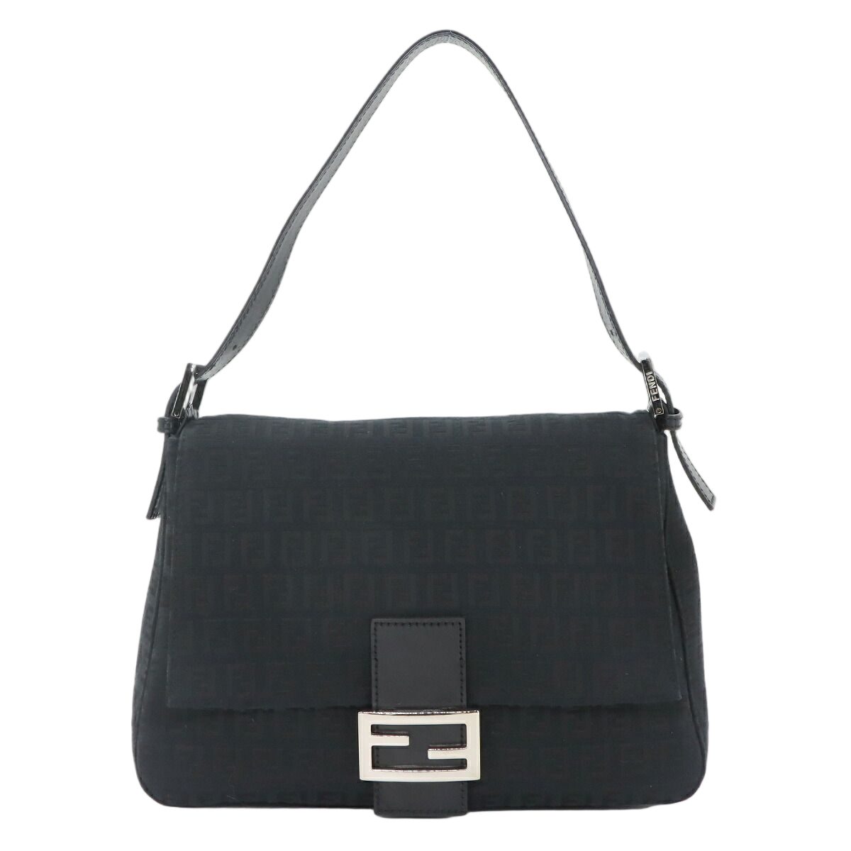 Fendi Zucchino Mamma Bucket Shoulder Bag Canvas Black Silver