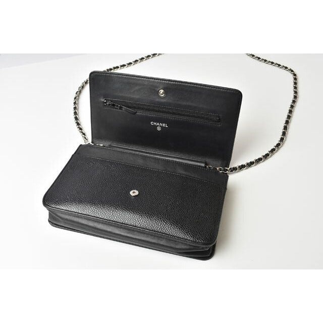 Chanel Chain Wallet Shoulder Bag Long Clutch Caviar Leather CC Mark — view 8