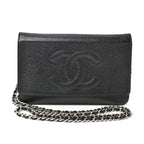Chanel Chain Wallet Shoulder Bag Long Clutch Caviar Leather CC Mark