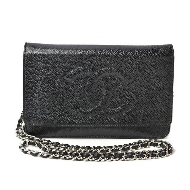 Chanel Chain Wallet Shoulder Bag Long Clutch Caviar Leather CC Mark