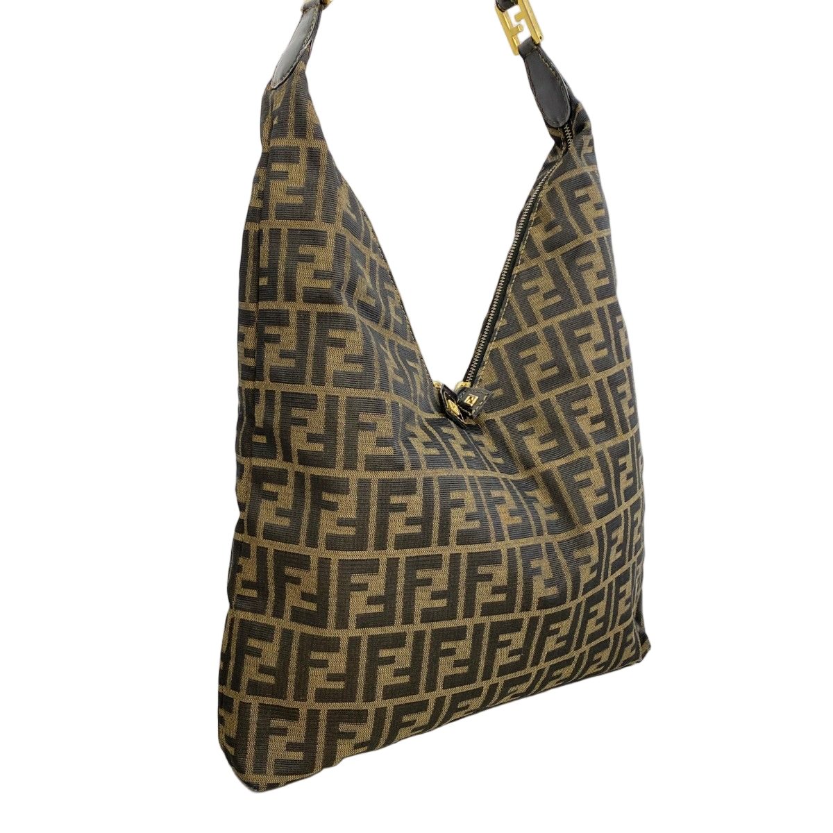 Fendi Shoulder Bag Zucca Nylon Canvas Brown Gold — view 2