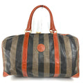 Fendi Boston Bag Pecan Logo Leather Khaki