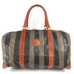 Fendi Boston Bag Pecan Logo Leather Khaki